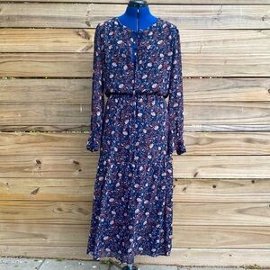 Women’s Long Sleeve Maxi Dress Dark Blue Floral Size Small